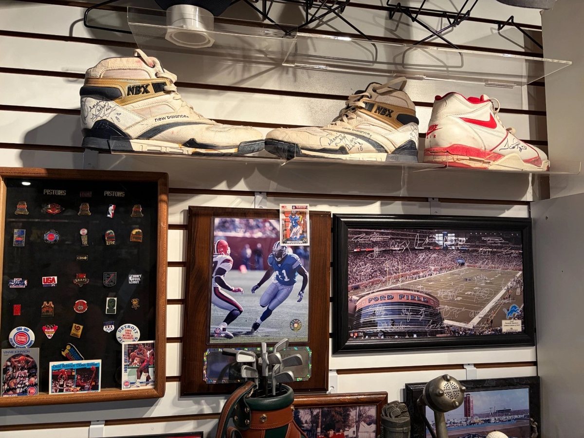 Slabs 23 display wall with sneakers on a shelf